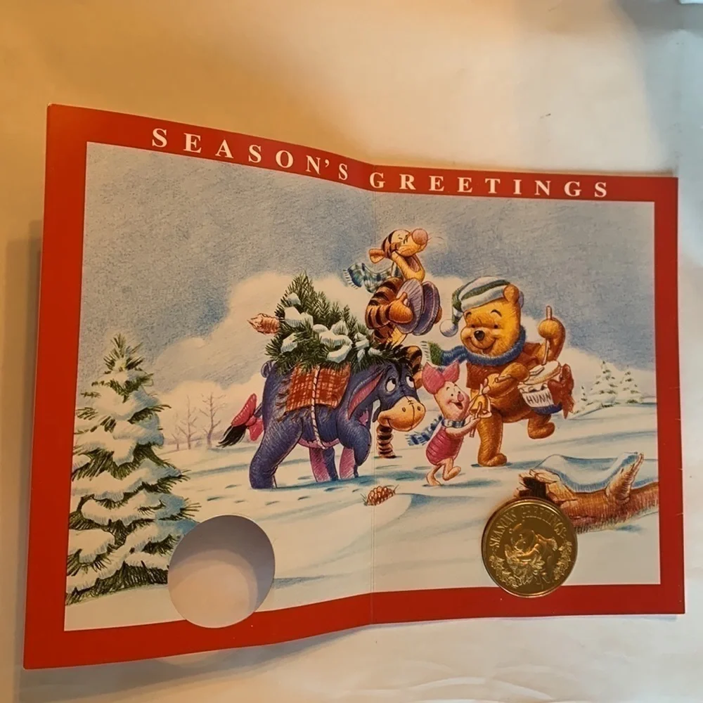 Vintage Disney 96 limited edition Winnie the Pooh holiday card bronze medallion